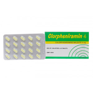 Thuốc điều trị viêm mũi dị ứng, chảy nước mũi, sổ mũi, nghẹt mũi Clorpheniramin 4mg DHG (10 vỉ x 20 viên/hộp)