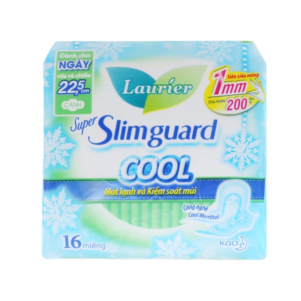 Băng vệ sinh Laurier Super Slimguard Cool siêu siêu mỏng có cánh 22.5cm (16 miếng/gói)