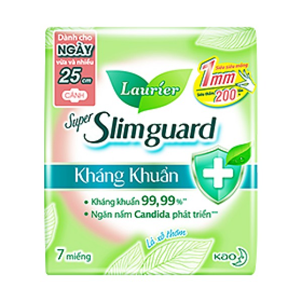 Băng vệ sinh Laurier Super Slimguard kháng khuẩn siêu siêu mỏng có cánh 25cm (7 miếng/gói)