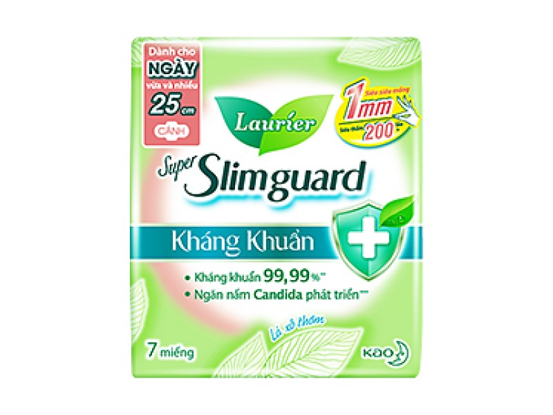Băng vệ sinh Laurier Super Slimguard kháng khuẩn siêu siêu mỏng có cánh 25cm (7 miếng/gói)