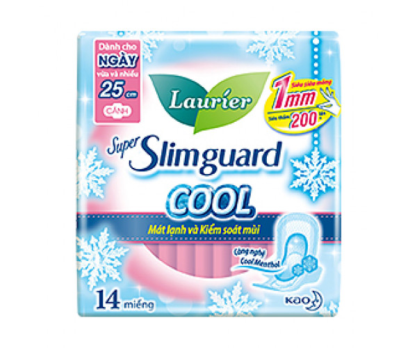 Băng vệ sinh Laurier Super Slimguard Cool mát lạnh & kiểm soát mùi 25cm (14 miếng/gói)