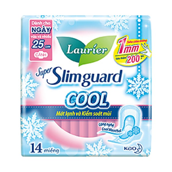 Băng vệ sinh Laurier Super Slimguard Cool mát lạnh & kiểm soát mùi 25cm (14 miếng/gói)