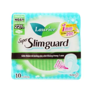 Băng vệ sinh Laurier Super Slimguard siêu siêu mỏng có cánh 22.5cm (10 miếng/gói)