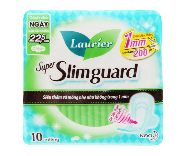 Băng vệ sinh Laurier Super Slimguard siêu siêu mỏng có cánh 22.5cm (10 miếng/gói)