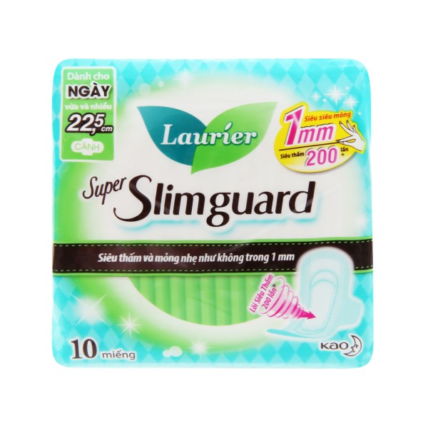 Băng vệ sinh Laurier Super Slimguard siêu siêu mỏng có cánh 22.5cm (10 miếng/gói)