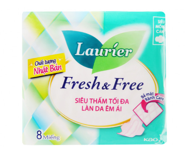 Băng vệ sinh Laurier Fresh and Free siêu thấm siêu mỏng cánh (8 miếng/gói)