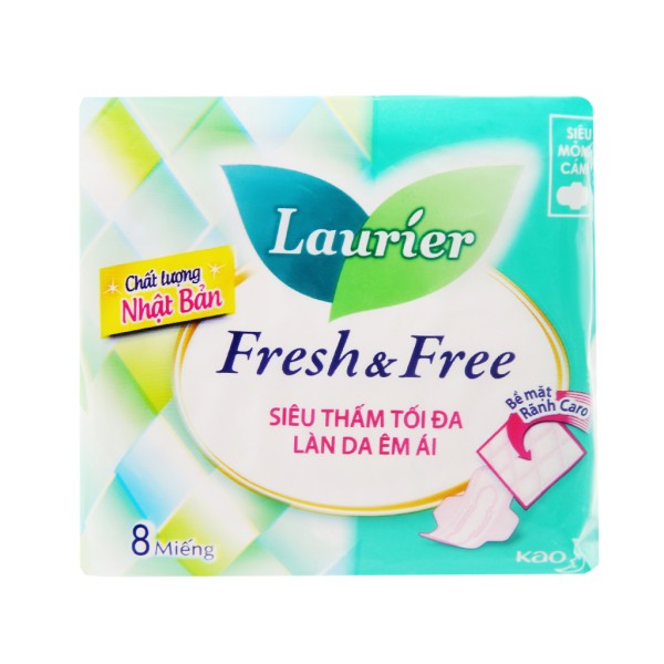 Băng vệ sinh Laurier Fresh and Free siêu thấm siêu mỏng cánh (8 miếng/gói)