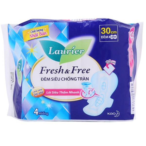 Băng vệ sinh Laurier Fresh & Free đêm siêu chống tràn 30cm (4 miếng/gói)