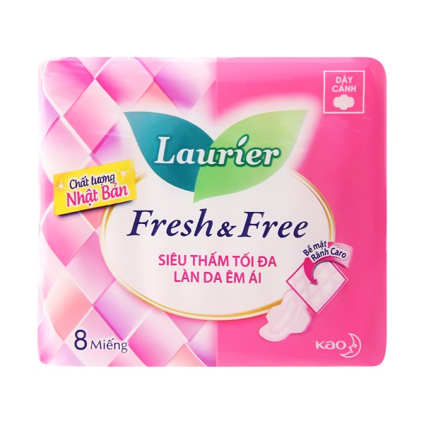 Băng vệ sinh Laurier Fresh and Free siêu thấm dày cánh (8 miếng/gói)
