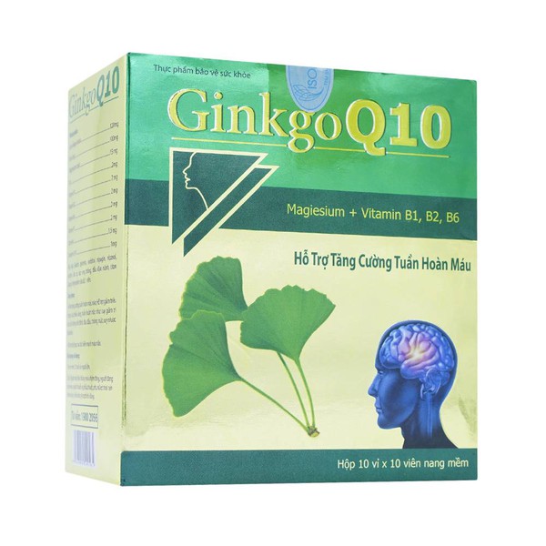 Viên uống tăng cường tuần hoàn máu Ginkgo Q10 IsoPharco (10 vỉ x 10 viên/hộp)