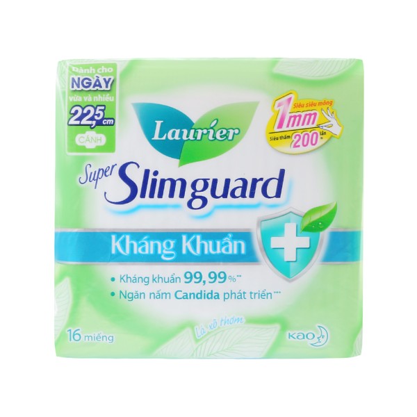 Băng vệ sinh Laurier Super Slimguard kháng khuẩn siêu siêu mỏng có cánh (16 miếng/gói)