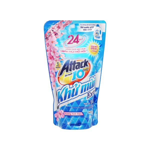 Nước giặt Attack Extra khử mùi hương hoa anh đào (1.4 lít/túi)