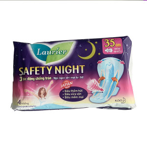 Băng vệ sinh ban đêm Laurier Safety Night siêu an toàn 35cm (4 miếng/gói)