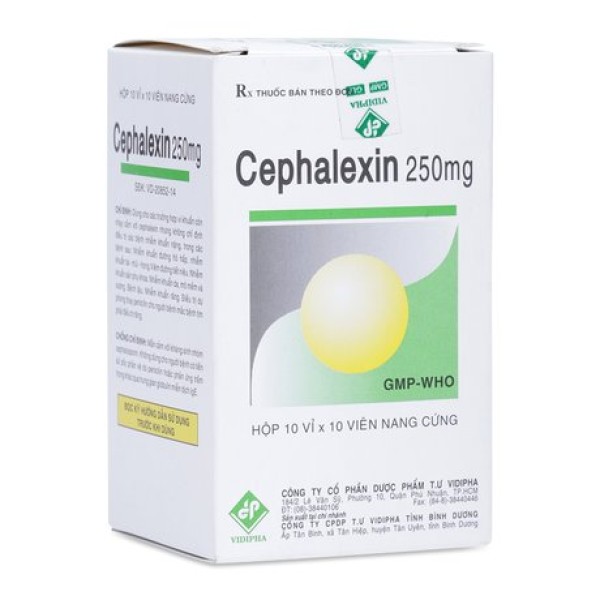 Thuốc kháng sinh Cephalexin Vidipha 250mg (10 vỉ x 10 viên/hộp)