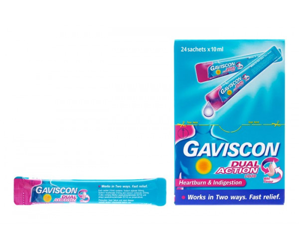 Thuốc điều trị trào ngược dạ dày, thực quản Gaviscon Dual Action 10ml (24 gói/hộp)