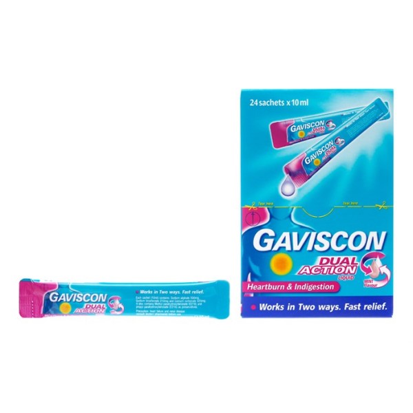 Thuốc điều trị trào ngược dạ dày, thực quản Gaviscon Dual Action 10ml (24 gói/hộp)