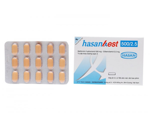 Thuốc trị bệnh tiểu đường Hasanbest 500/2.5 (2 vỉ x 15 viên/hộp)