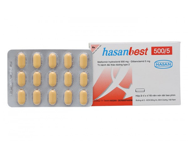 Thuốc trị bệnh đái tháo đường Hasanbest 500/5 (2 vỉ x 15 viên/hộp)