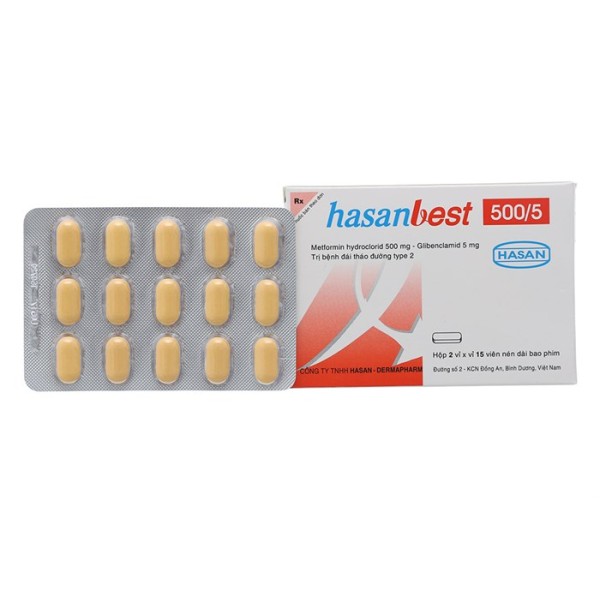 Thuốc trị bệnh đái tháo đường Hasanbest 500/5 (2 vỉ x 15 viên/hộp)