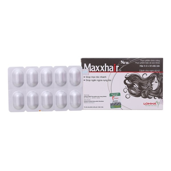 Viên uống giúp mọc tóc nhanh, ngăn ngừa rụng tóc dành cho nam và nữ Maxxhair (3 vỉ x 10 viên/hộp)