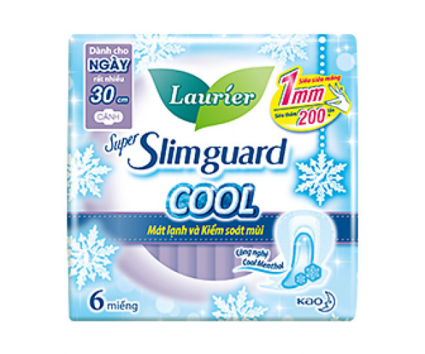 Băng vệ sinh Laurier Super Slimguard mát lạnh và kiểm soát mùi có cánh (6 miếng/gói)