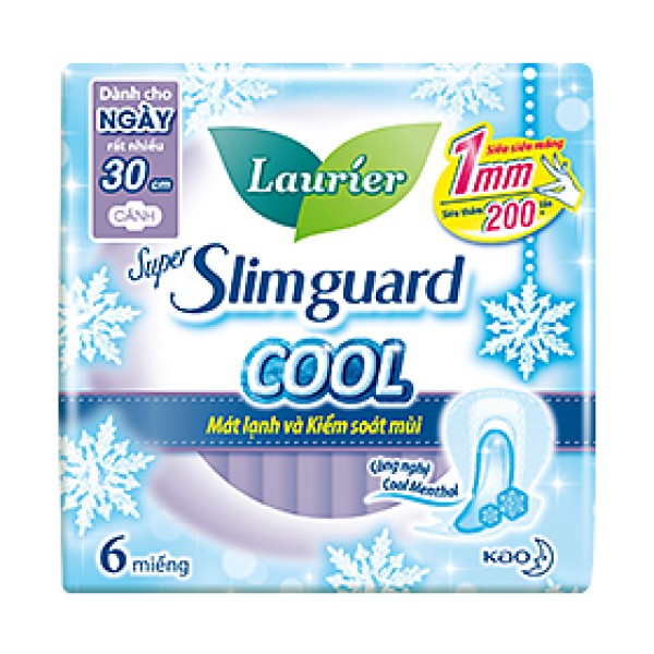 Băng vệ sinh Laurier Super Slimguard mát lạnh và kiểm soát mùi có cánh (6 miếng/gói)