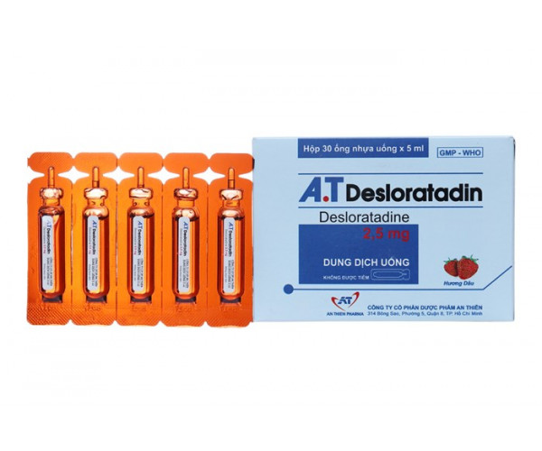 Dung dịch uống kháng dị ứng hương dâu A.T Desloratadine 2.5mg (30 ống/hộp)