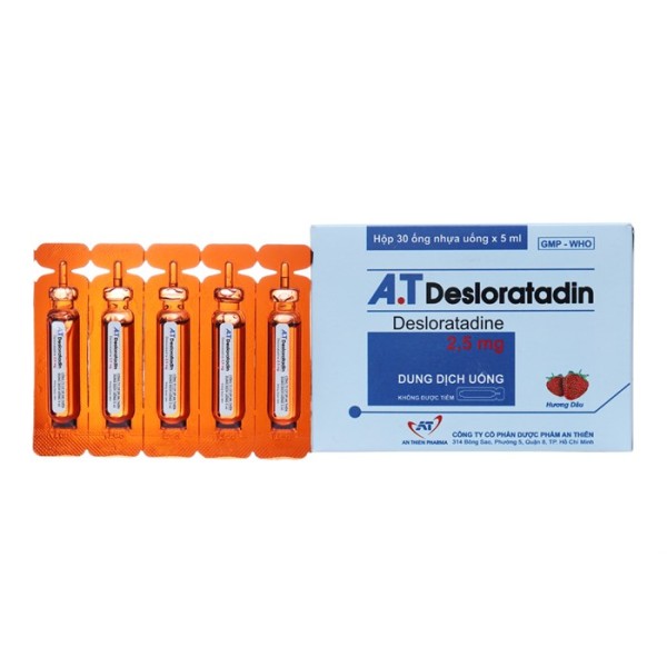 Dung dịch uống kháng dị ứng hương dâu A.T Desloratadine 2.5mg (30 ống/hộp)