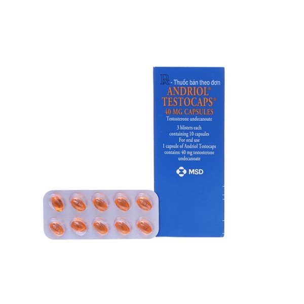 Thuốc trị thiểu năng tuyến sinh dục Andriol Testocaps 40mg (3 vỉ x 10 viên/hộp)