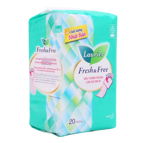 Băng vệ sinh Laurier Fresh & Free siêu mỏng không cánh (20 miếng/gói)
