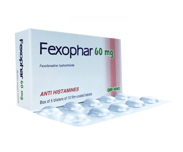 Thuốc điều trị viêm mũi dị ứng & nổi mề đay vô căn mãn tính Fexophar 60mg (5 vỉ x 10 viên/hộp) 