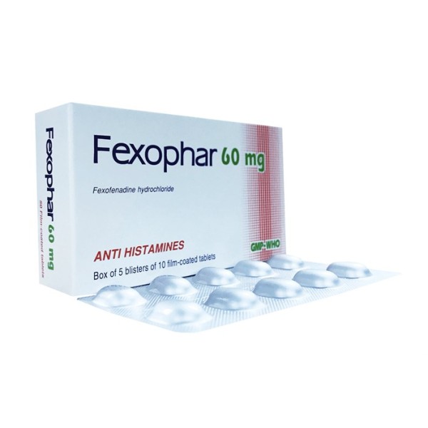 Thuốc điều trị viêm mũi dị ứng & nổi mề đay vô căn mãn tính Fexophar 60mg (5 vỉ x 10 viên/hộp) 