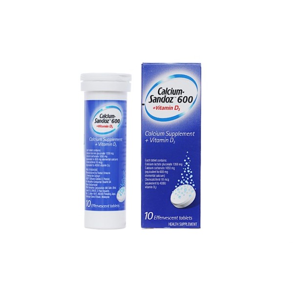 Viên sủi Calcium Sandoz 600 + Vitamin D3 (10 viên/tube)