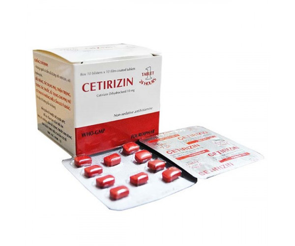 Thuốc chống dị ứng Cetirizin 10mg Fourdiphar (10 vỉ x 10 viên/hộp)