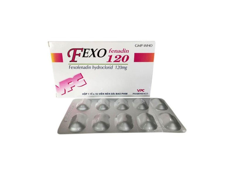 Thuốc điều trị viêm mũi dị ứng & nổi mề đay vô căn mãn tính Fexofenadin 120mg VPC (10 viên/hộp)