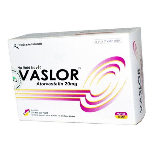 Thuốc điều trị mỡ máu Vaslor 20mg (4 vỉ x 7 viên/hộp)