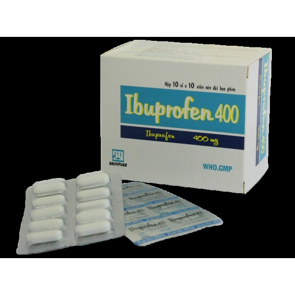 Thuốc giảm đau, kháng viêm Ibuprofen 400mg Nadyphar (10 vỉ x 10 viên/hộp)