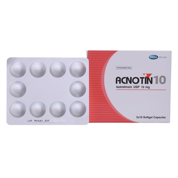 Thuốc trị mụn trứng cá nặng Acnotin 10mg (3 vỉ x 10 viên/hộp)