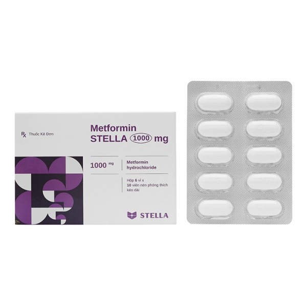 Thuốc trị bệnh đái tháo đường Metformin Stella 1000mg (6 vỉ x 10 viên/hộp)