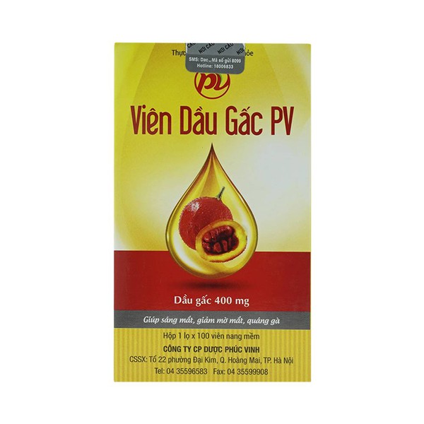 Thực phẩm bổ sung giúp sáng mắt, giảm mờ mắt, quáng gà Viên dầu gấc PV (100 viên/hộp)