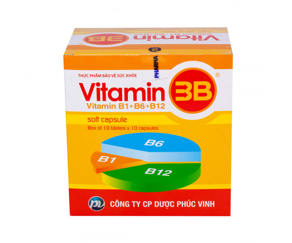 Viên uống bổ sung vitamin B1, B6, B12 Vitamin 3B PV (10 vỉ x 10 viên/hộp)