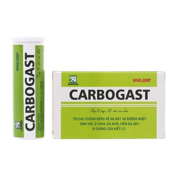 Thuốc điều trị đầy hơi, ợ chua Carbogast (2 tube x 15 viên/hộp)