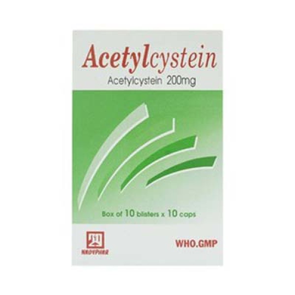 Thuốc tiêu đờm Acetylcystein 200mg Nadyphar (10 vỉ x 10 viên/hộp)