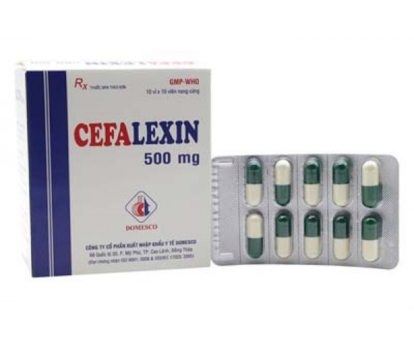 Thuốc kháng sinh Cefalexin 500mg Domesco (10 vỉ x 10 viên/hộp)
