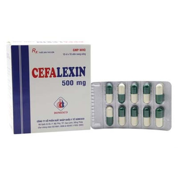 Thuốc kháng sinh Cefalexin 500mg Domesco (10 vỉ x 10 viên/hộp)