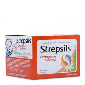 Viêm ngậm trị đau họng Strepsils Orange & Vita C (50 gói x 2 viên/hộp)