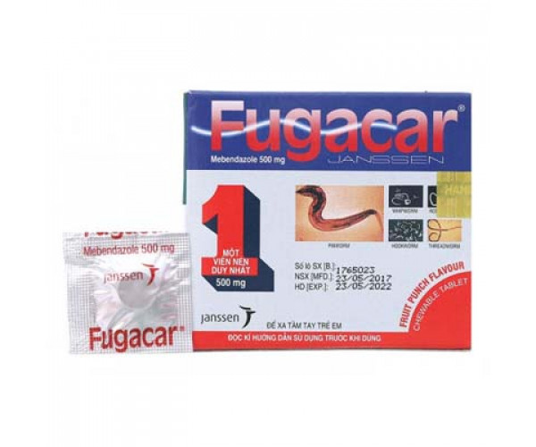 Thuốc điều trị nhiễm giun Fugacar vị ngọt trái cây 500mg