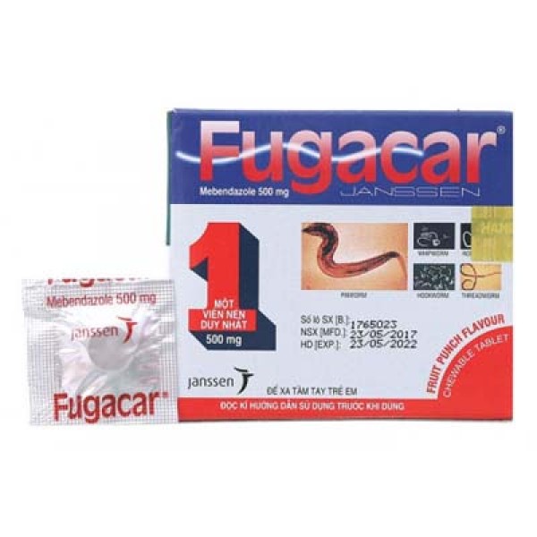 Thuốc điều trị nhiễm giun Fugacar vị ngọt trái cây 500mg