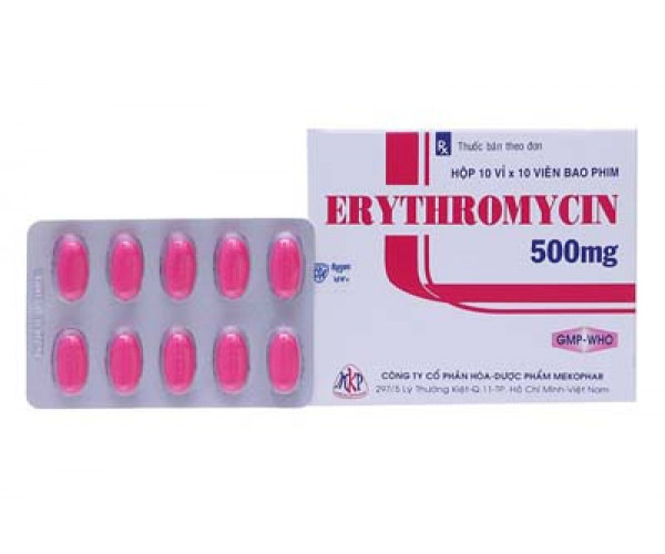 Thuốc kháng sinh Erythromycin 500mg MKP (10 vỉ x 10 viên/hộp)