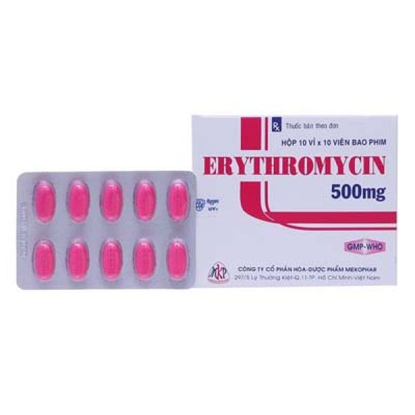 Thuốc kháng sinh Erythromycin 500mg MKP (10 vỉ x 10 viên/hộp)